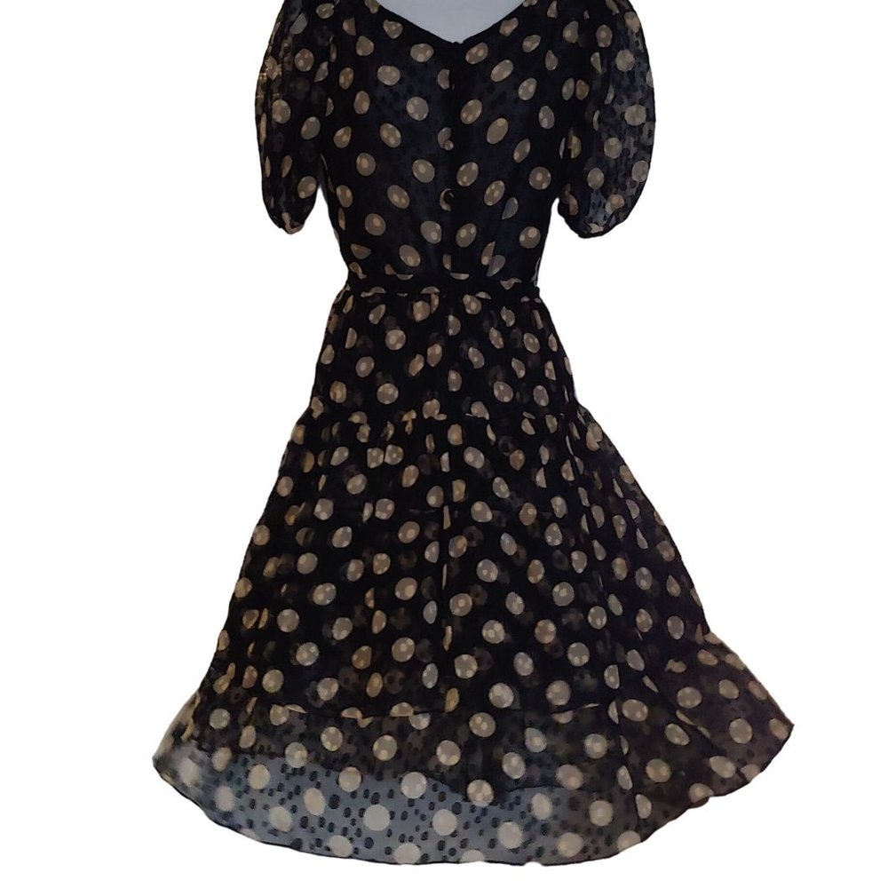 Hanae Mori Vintage 100% Silk Short Sleeve Button Top Tiered Midi Skirt Polka Dot - Picture 2 of 16
